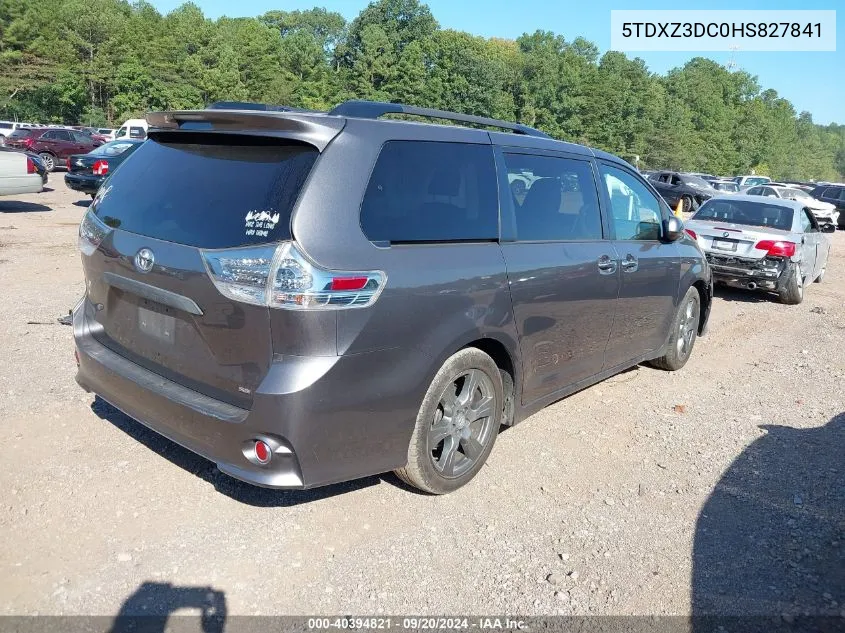 2017 Toyota Sienna Se Premium 8 Passenger VIN: 5TDXZ3DC0HS827841 Lot: 40394821