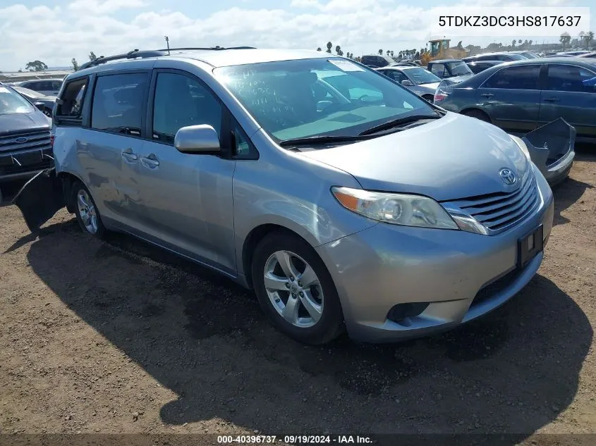 2017 Toyota Sienna Le 8 Passenger VIN: 5TDKZ3DC3HS817637 Lot: 40396737