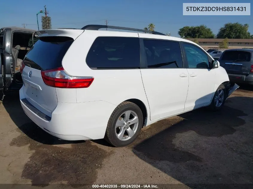 2017 Toyota Sienna Le VIN: 5TDKZ3DC9HS831431 Lot: 40402035