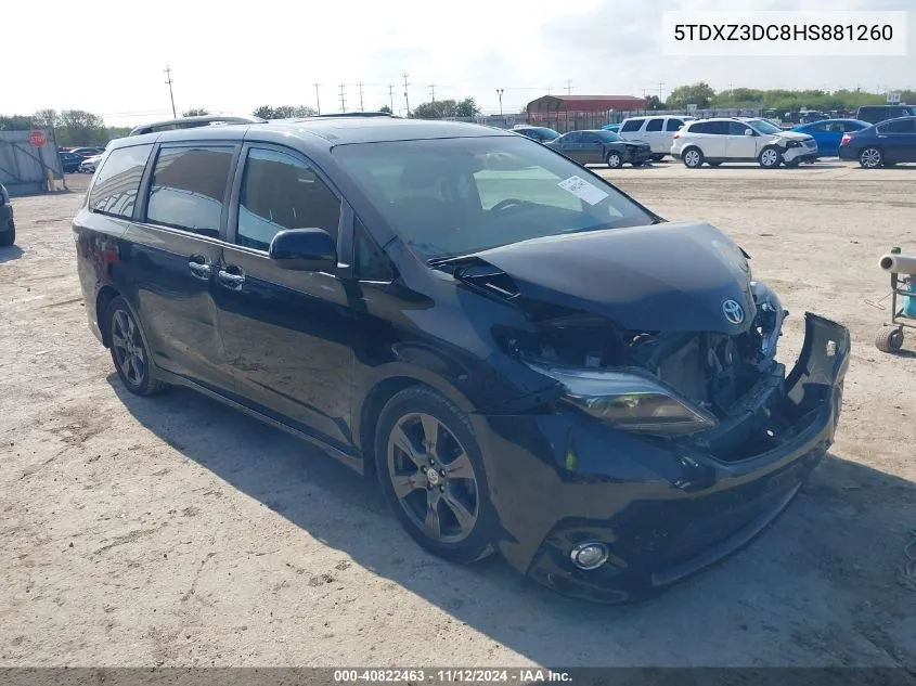 2017 Toyota Sienna Se VIN: 5TDXZ3DC8HS881260 Lot: 40822463