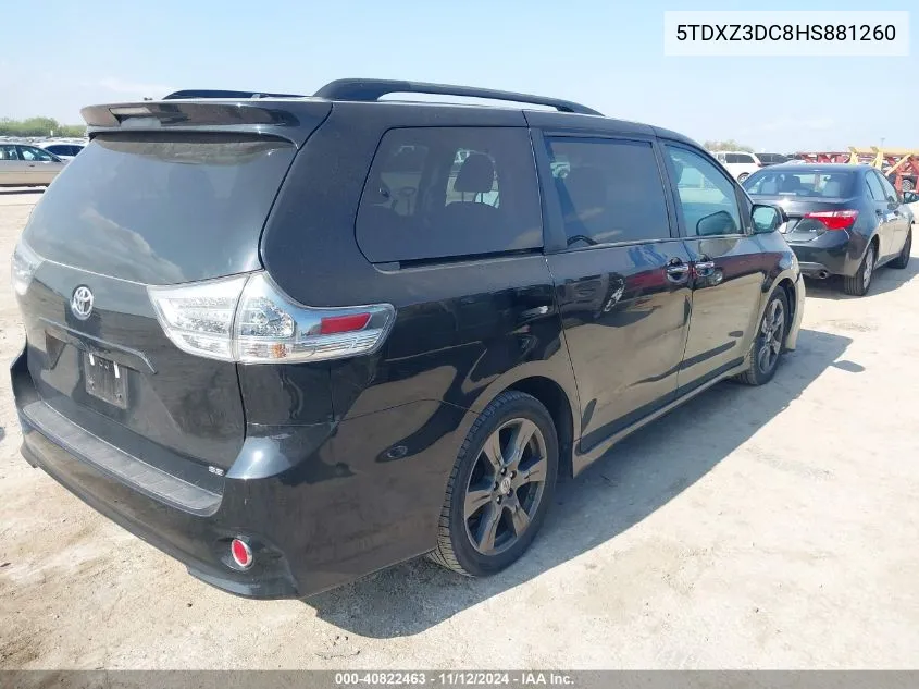 2017 Toyota Sienna Se VIN: 5TDXZ3DC8HS881260 Lot: 40822463