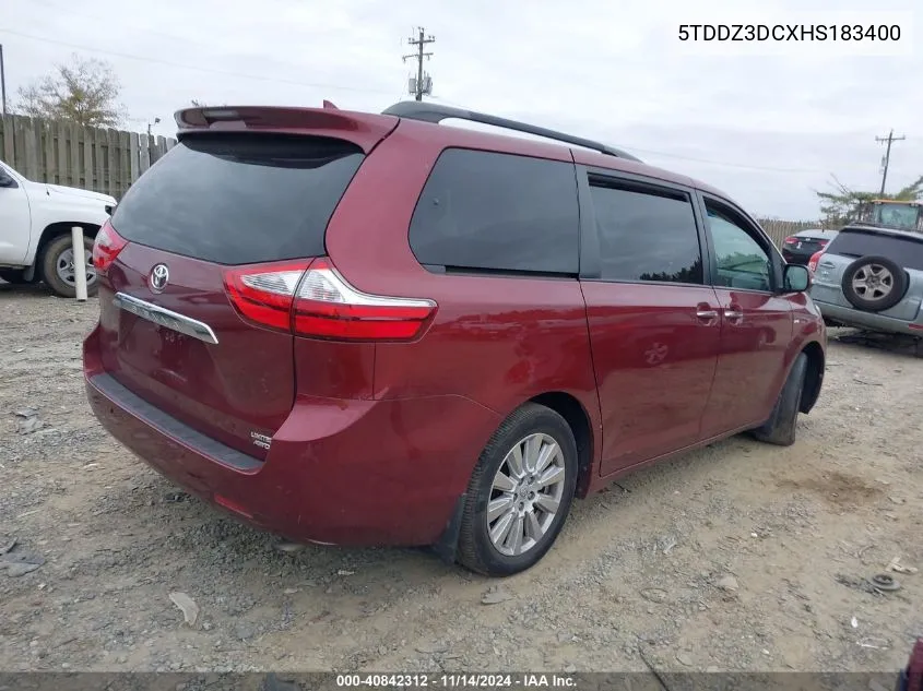 2017 Toyota Sienna Limited Premium 7 Passenger VIN: 5TDDZ3DCXHS183400 Lot: 40842312