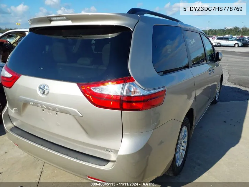 2017 Toyota Sienna Xle 8 Passenger VIN: 5TDYZ3DC7HS778769 Lot: 40845113