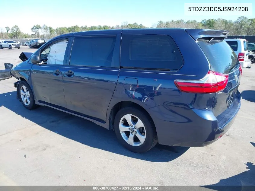 2018 Toyota Sienna L 7 Passenger VIN: 5TDZZ3DC5JS924208 Lot: 38760427