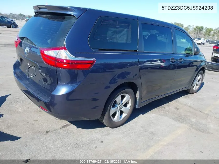 2018 Toyota Sienna L 7 Passenger VIN: 5TDZZ3DC5JS924208 Lot: 38760427