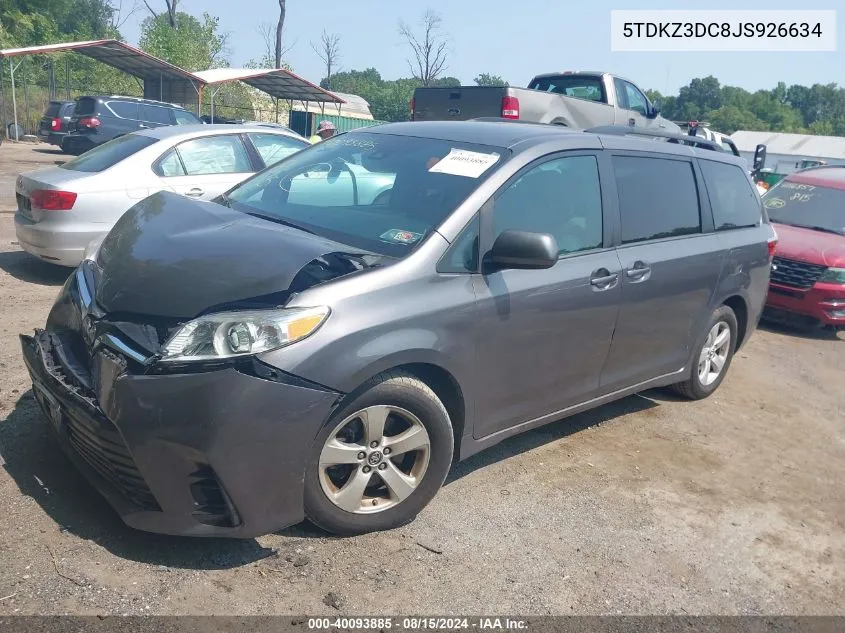 2018 Toyota Sienna Le 8 Passenger VIN: 5TDKZ3DC8JS926634 Lot: 40093885