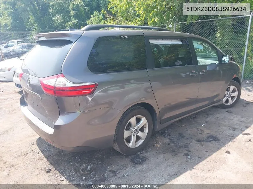 2018 Toyota Sienna Le 8 Passenger VIN: 5TDKZ3DC8JS926634 Lot: 40093885