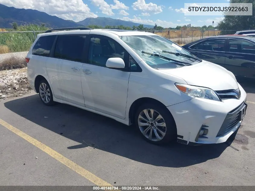 2018 Toyota Sienna Xle Premium 8 Passenger VIN: 5TDYZ3DC3JS922663 Lot: 40146794