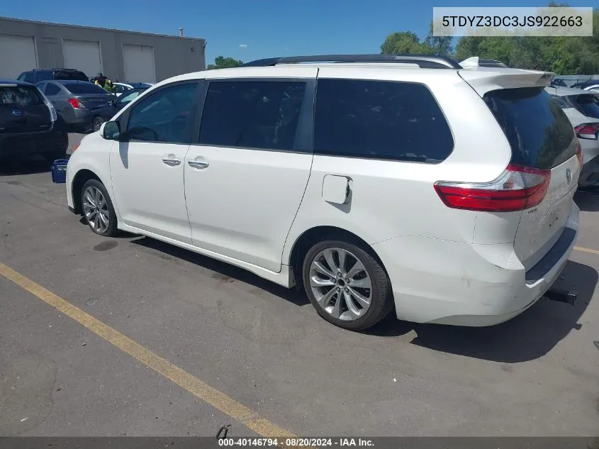 2018 Toyota Sienna Xle Premium 8 Passenger VIN: 5TDYZ3DC3JS922663 Lot: 40146794