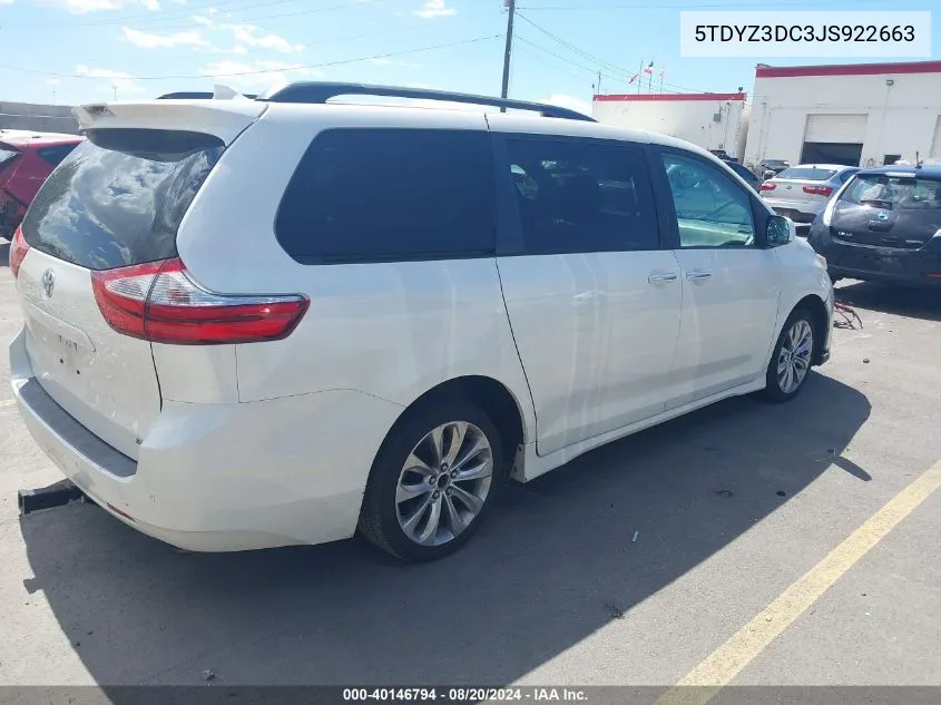 2018 Toyota Sienna Xle Premium 8 Passenger VIN: 5TDYZ3DC3JS922663 Lot: 40146794