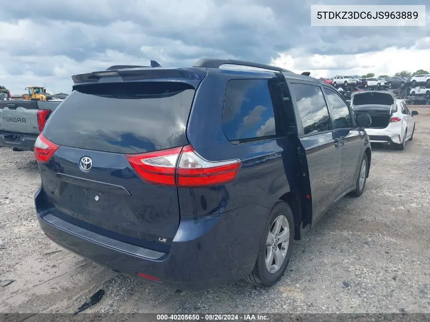 5TDKZ3DC6JS963889 2018 Toyota Sienna Le 8 Passenger