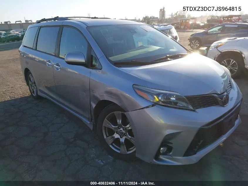 2018 Toyota Sienna Se 8 Passenger VIN: 5TDXZ3DC7JS964815 Lot: 40832406