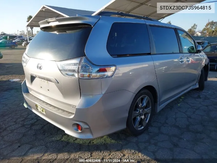 2018 Toyota Sienna Se 8 Passenger VIN: 5TDXZ3DC7JS964815 Lot: 40832406