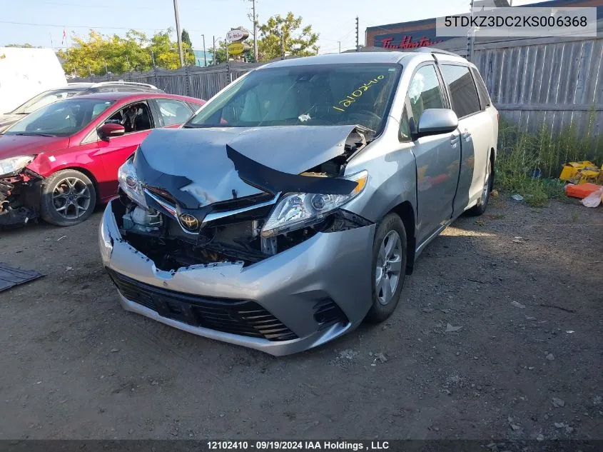 2019 Toyota Sienna VIN: 5TDKZ3DC2KS006368 Lot: 12102410