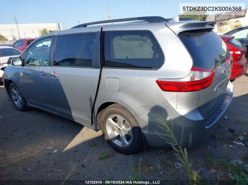 2019 Toyota Sienna VIN: 5TDKZ3DC2KS006368 Lot: 12102410