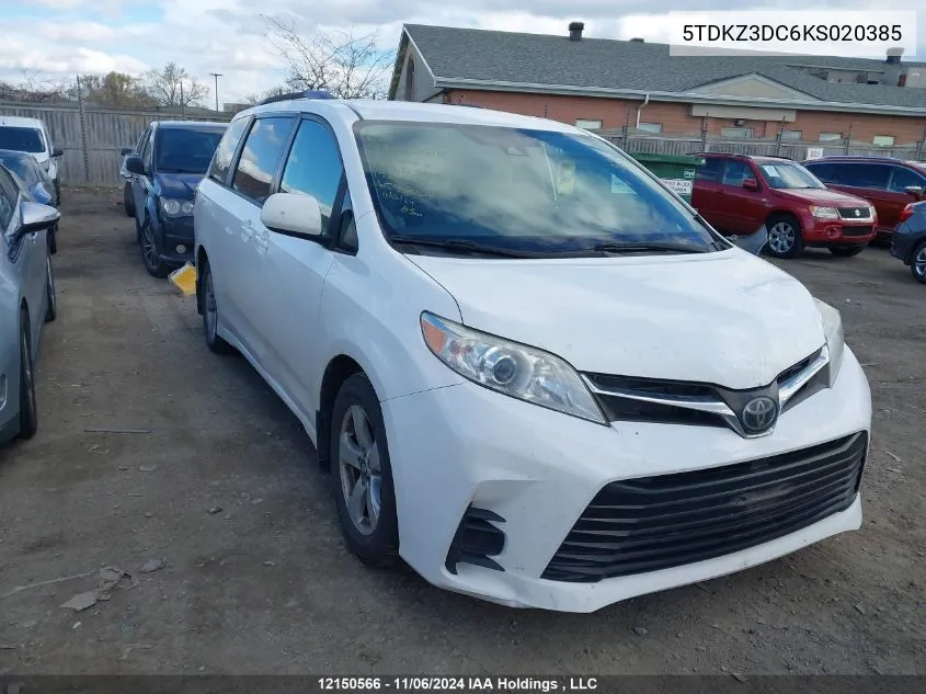 2019 Toyota Sienna Le VIN: 5TDKZ3DC6KS020385 Lot: 12150566