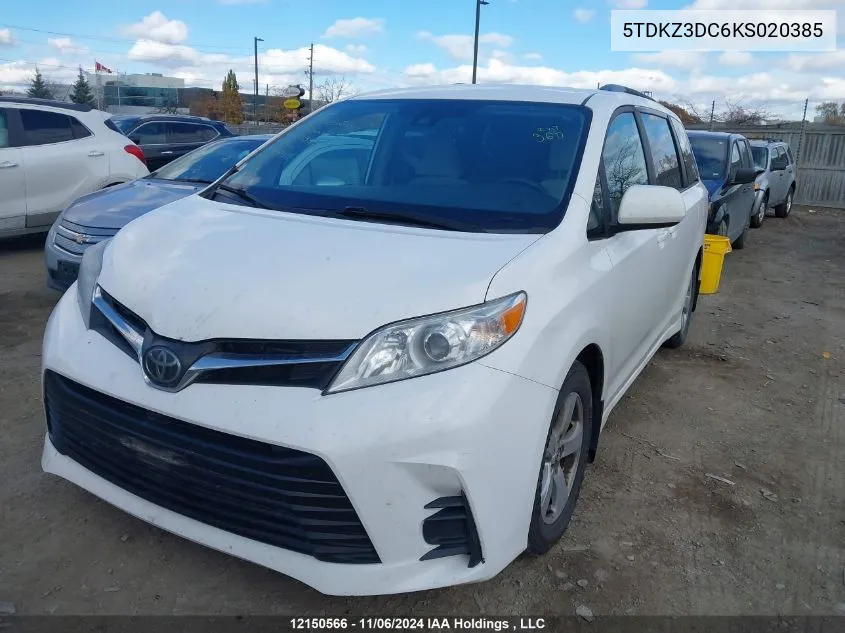 2019 Toyota Sienna Le VIN: 5TDKZ3DC6KS020385 Lot: 12150566