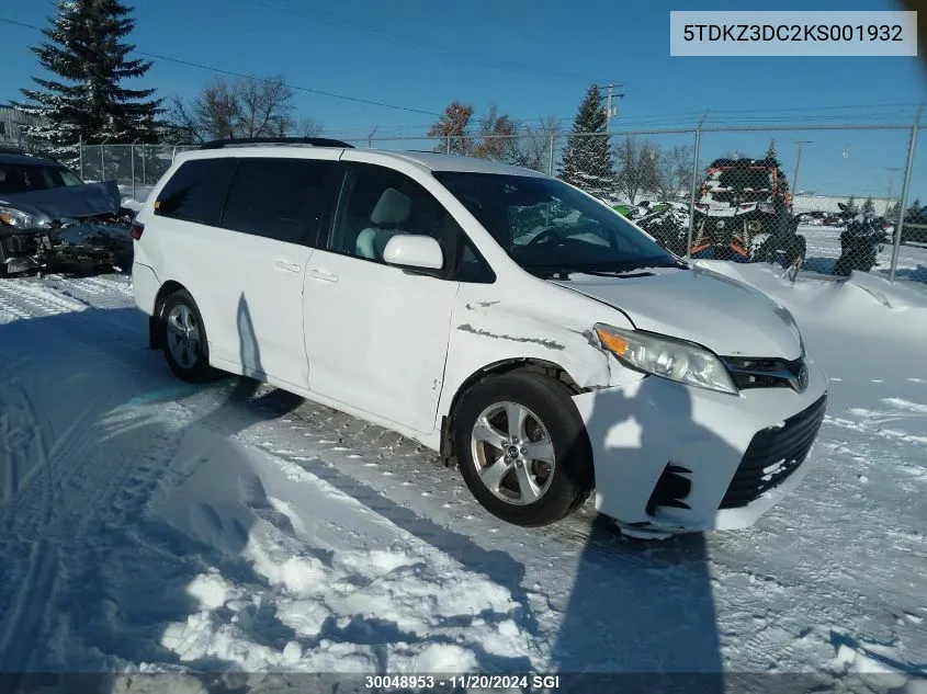 2019 Toyota Sienna Le VIN: 5TDKZ3DC2KS001932 Lot: 30048953