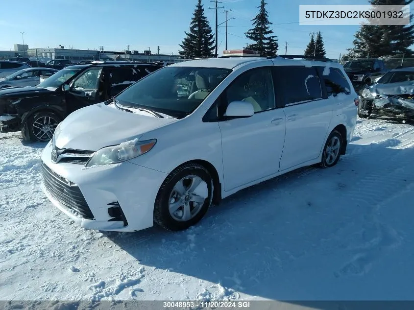 2019 Toyota Sienna Le VIN: 5TDKZ3DC2KS001932 Lot: 30048953