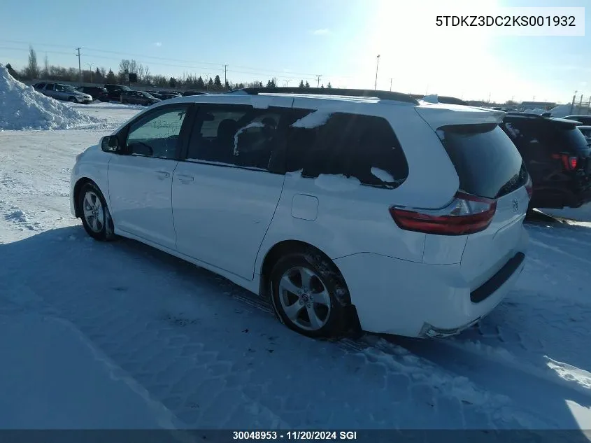 2019 Toyota Sienna Le VIN: 5TDKZ3DC2KS001932 Lot: 30048953