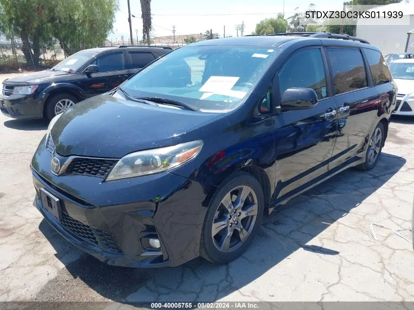 2019 Toyota Sienna Se 8 Passenger VIN: 5TDXZ3DC3KS011939 Lot: 40005755