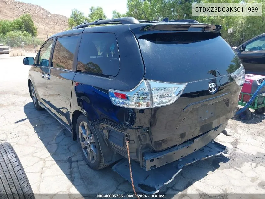 2019 Toyota Sienna Se 8 Passenger VIN: 5TDXZ3DC3KS011939 Lot: 40005755