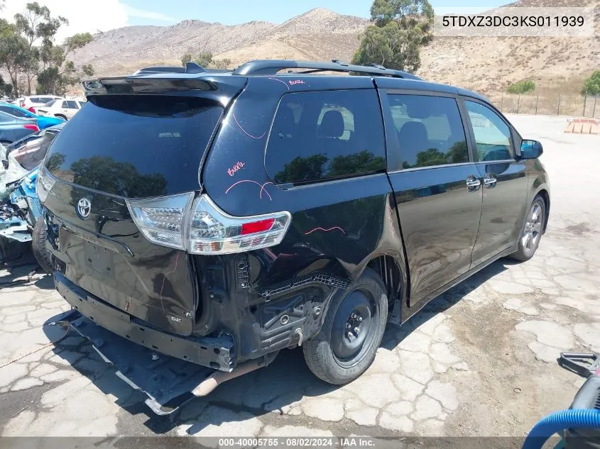 5TDXZ3DC3KS011939 2019 Toyota Sienna Se 8 Passenger