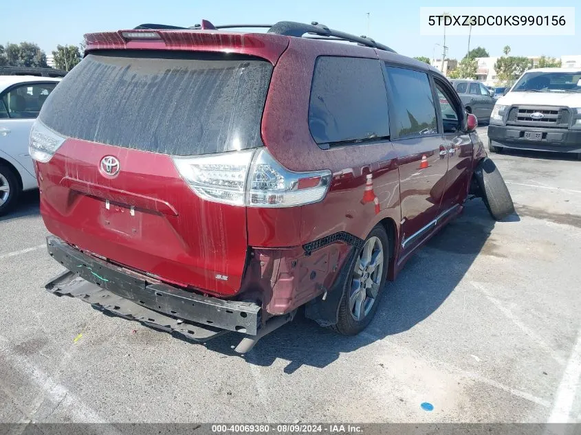 2019 Toyota Sienna Se 8 Passenger VIN: 5TDXZ3DC0KS990156 Lot: 40069380