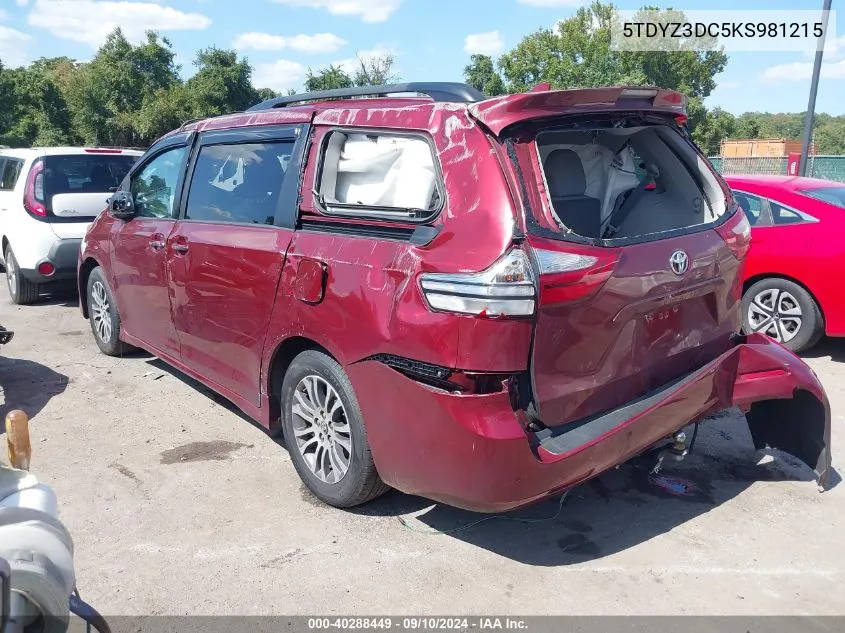 5TDYZ3DC5KS981215 2019 Toyota Sienna Xle 8 Passenger