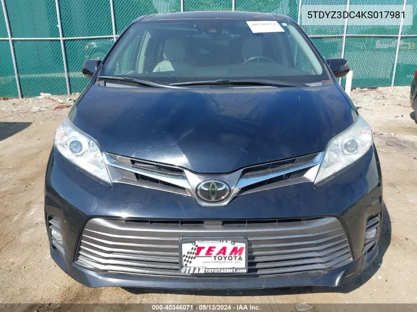 5TDYZ3DC4KS017981 2019 Toyota Sienna Xle 8 Passenger