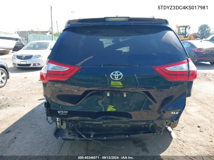 5TDYZ3DC4KS017981 2019 Toyota Sienna Xle 8 Passenger