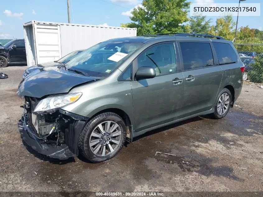 2019 Toyota Sienna Xle 7 Passenger VIN: 5TDDZ3DC1KS217540 Lot: 40389631