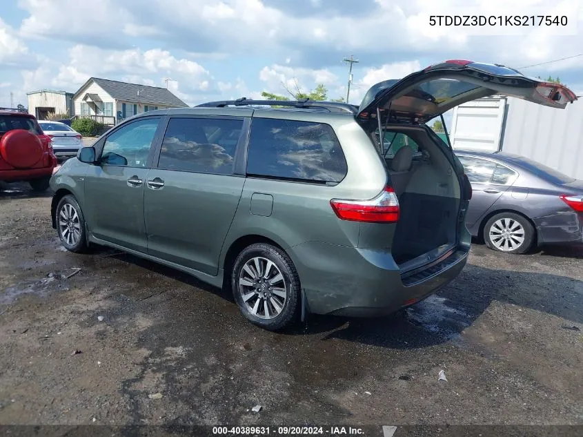 5TDDZ3DC1KS217540 2019 Toyota Sienna Xle 7 Passenger