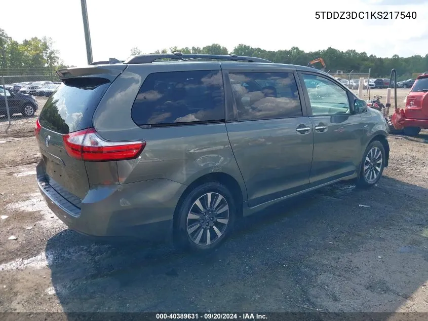 5TDDZ3DC1KS217540 2019 Toyota Sienna Xle 7 Passenger