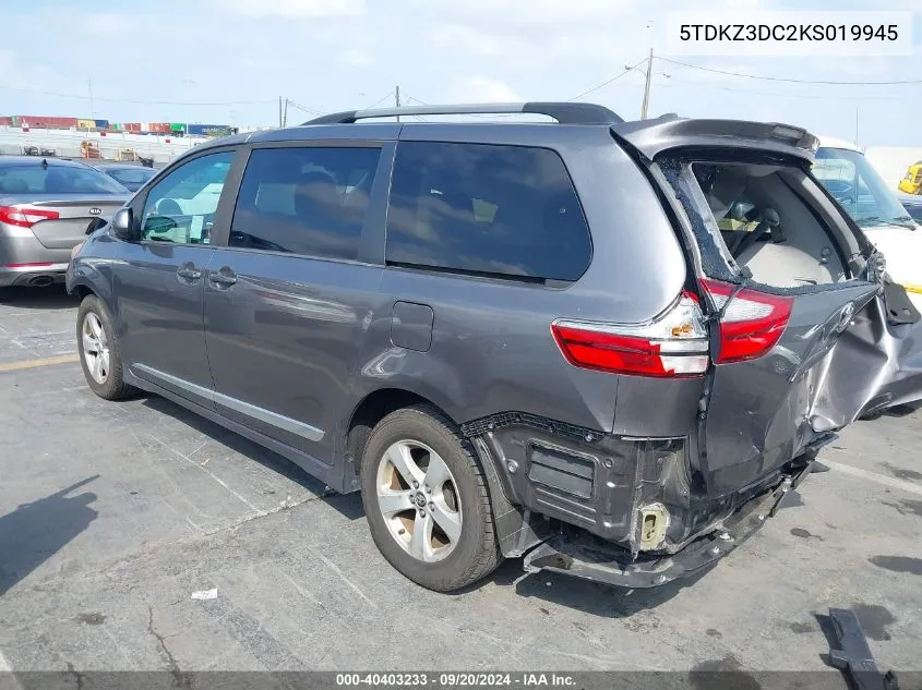 2019 Toyota Sienna Le 8 Passenger VIN: 5TDKZ3DC2KS019945 Lot: 40403233