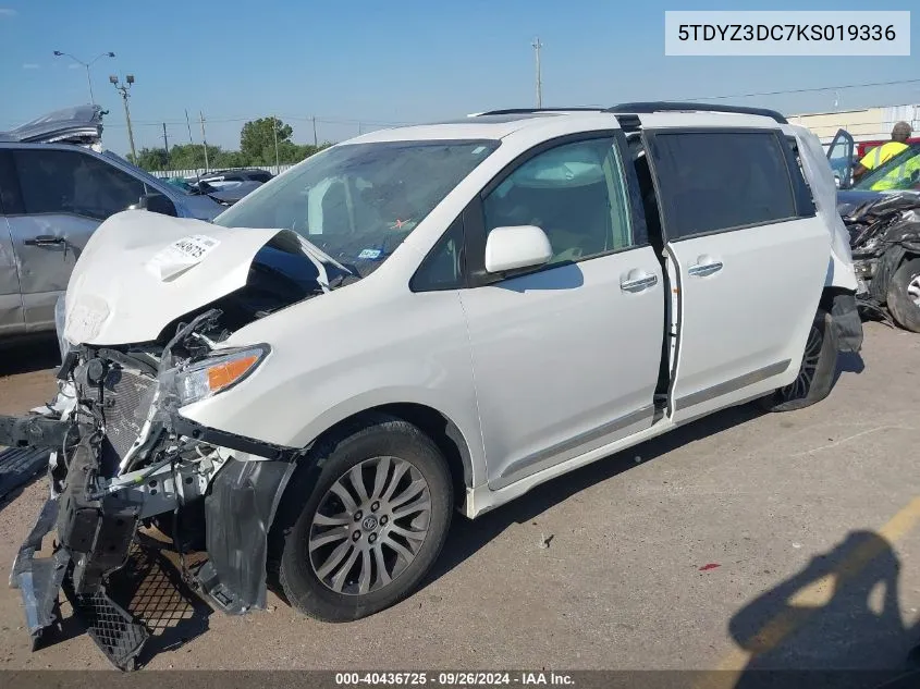 2019 Toyota Sienna Xle/Xle Premium/Limited/L VIN: 5TDYZ3DC7KS019336 Lot: 40436725