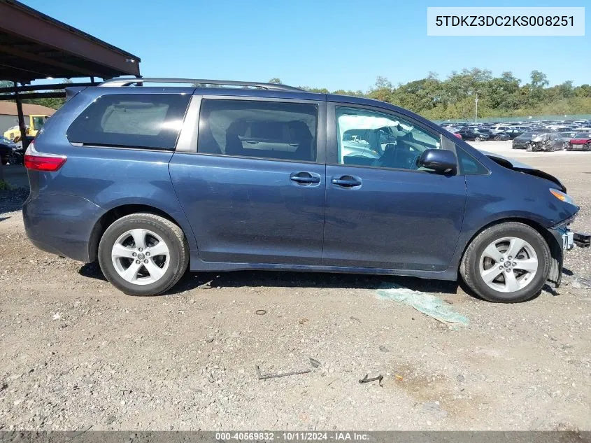 2019 Toyota Sienna Le VIN: 5TDKZ3DC2KS008251 Lot: 40569832