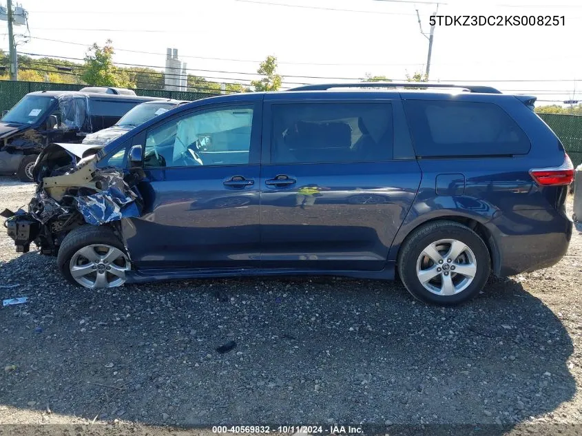 2019 Toyota Sienna Le VIN: 5TDKZ3DC2KS008251 Lot: 40569832