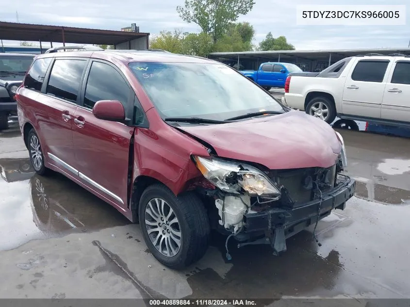 2019 Toyota Sienna Xle Premium 8 Passenger VIN: 5TDYZ3DC7KS966005 Lot: 40889884