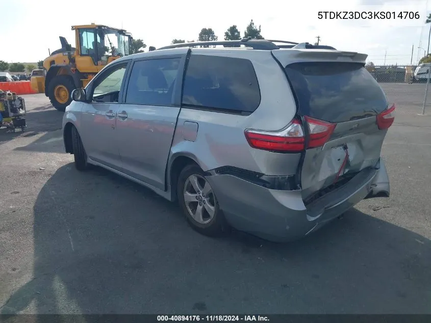 2019 Toyota Sienna Le 8 Passenger VIN: 5TDKZ3DC3KS014706 Lot: 40894176