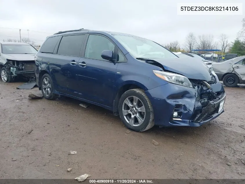 2019 Toyota Sienna Se 7 Passenger VIN: 5TDEZ3DC8KS214106 Lot: 40900918