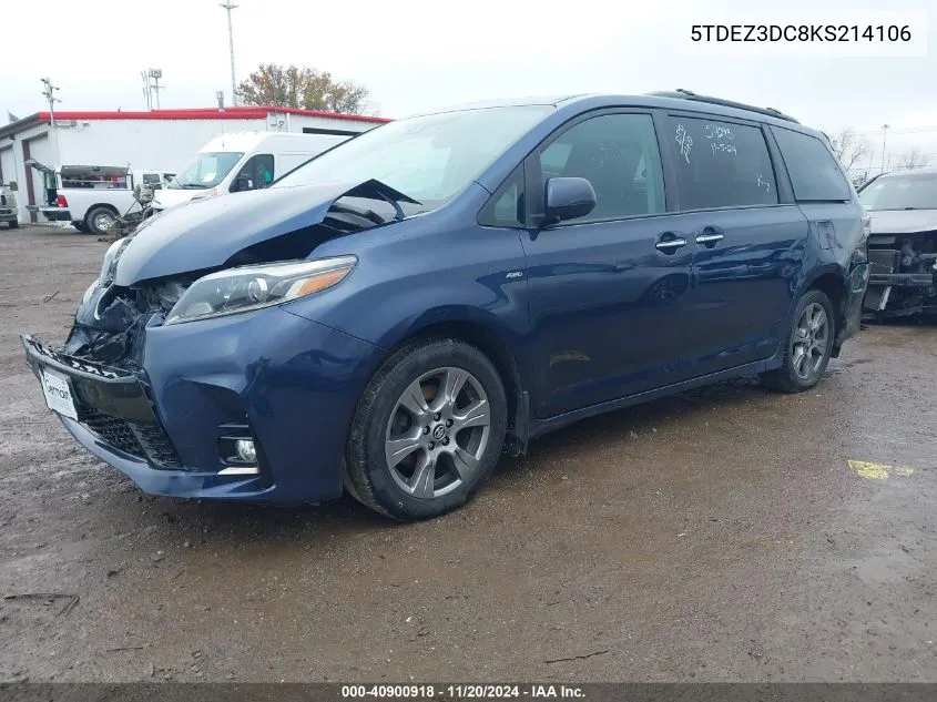 2019 Toyota Sienna Se 7 Passenger VIN: 5TDEZ3DC8KS214106 Lot: 40900918