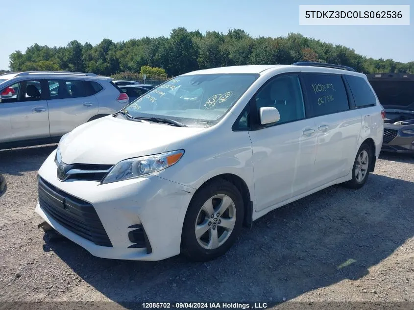 2020 Toyota Sienna Le V6 VIN: 5TDKZ3DC0LS062536 Lot: 12085702