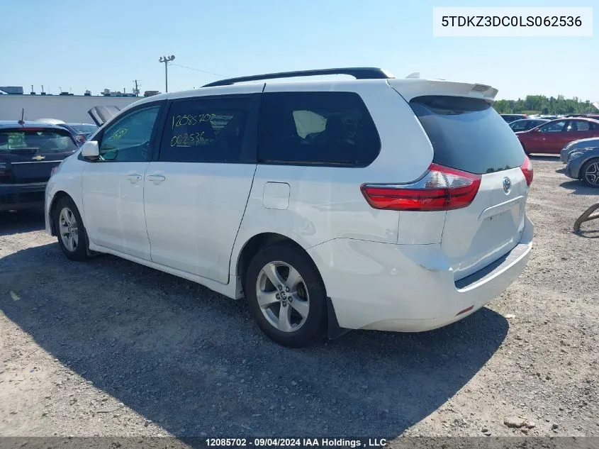 5TDKZ3DC0LS062536 2020 Toyota Sienna Le V6