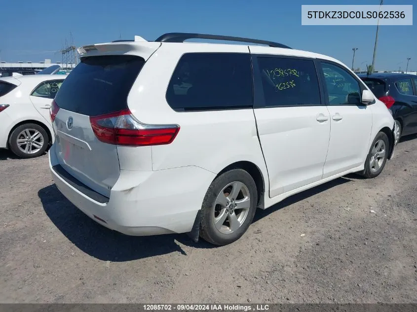 5TDKZ3DC0LS062536 2020 Toyota Sienna Le V6