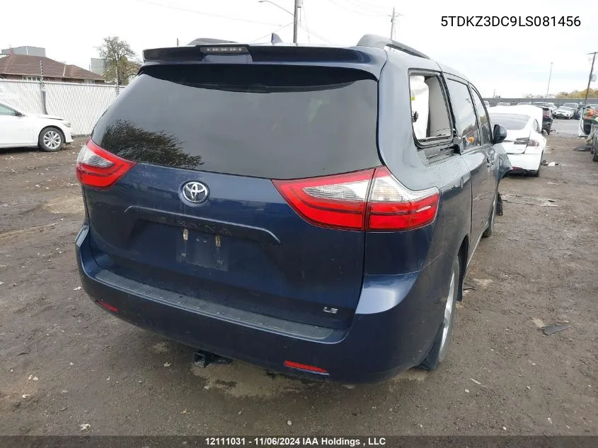 2020 Toyota Sienna VIN: 5TDKZ3DC9LS081456 Lot: 12111031