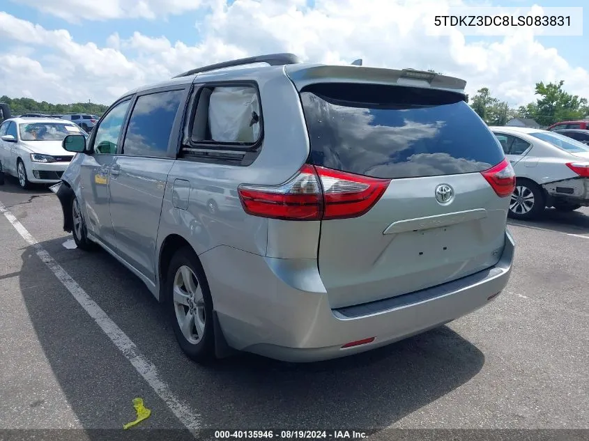 2020 Toyota Sienna Le VIN: 5TDKZ3DC8LS083831 Lot: 40135946