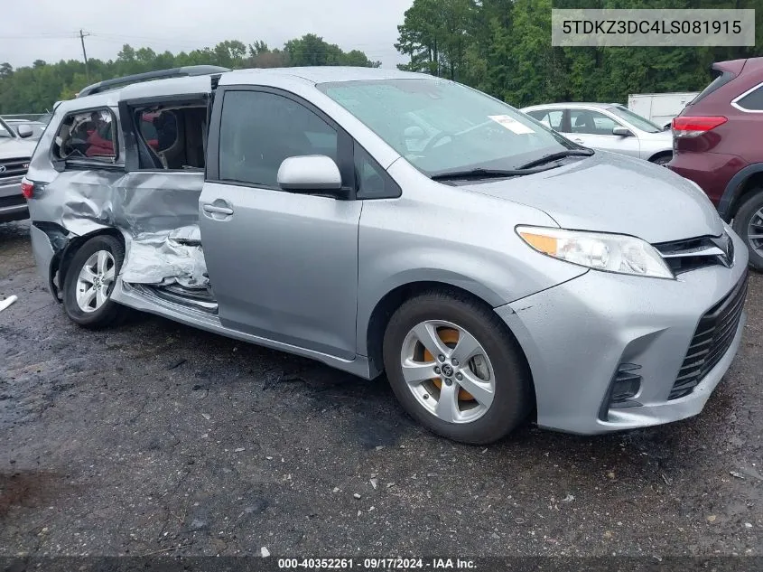 2020 Toyota Sienna Le VIN: 5TDKZ3DC4LS081915 Lot: 40352261