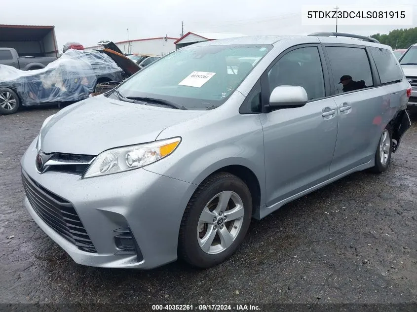 2020 Toyota Sienna Le VIN: 5TDKZ3DC4LS081915 Lot: 40352261