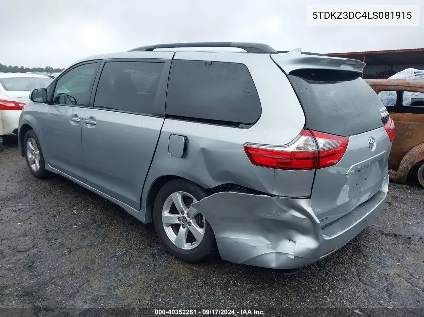 2020 Toyota Sienna Le VIN: 5TDKZ3DC4LS081915 Lot: 40352261